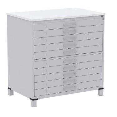 Imagem de Mapoteca 10 Gavetas Pandin 120 Cm (larg) Inmetro Tampo Mdp Branco Estrutura Aço Cinza Gavetas Cinza