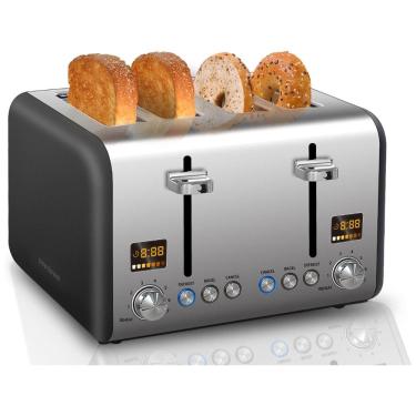 Imagem de Torradeira Elétrica 4 Fatias com 7 Níveis de Tostagem, 1800W, 110v, SEEDEEM, Prateado