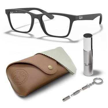 Imagem de Ray-Ban RB7025 Conjunto de óculos de formato quadrado com kit de óculos - Óculos com ajuste de ponte alta - Armação feminina de designer com lentes transparentes, Armação preta | Lente transparente