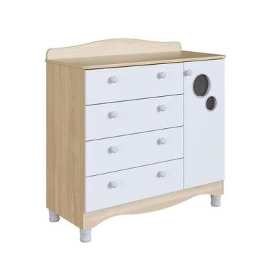 Imagem de Cômoda Infantil Encanto 4 GV 1 PT Carvalho e Branca - Modern