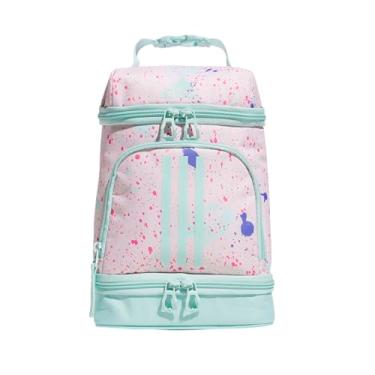 Imagem de adidas Lancheiras isoladas Excel, refrigerador de almoço com zíper, bolso para bolsa de gelo e clipe, isolamento de controle de temperatura, Splatter Sandy Pink/Semi Flash Aqua Blue, One Size