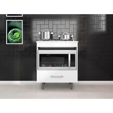 Imagem de Balcão Armário Cooktop 4 Bocas 1 Porta 1 Gaveta Multiuso Cor Branco