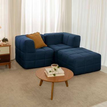 Imagem de Sofá Guldi Popup com 2 Módulos Canto e Puff Linho Azul