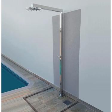 Imagem de Ducha de piso quadrada 30cm inox 304 p/ piscina ou sauna L tubo quadrado