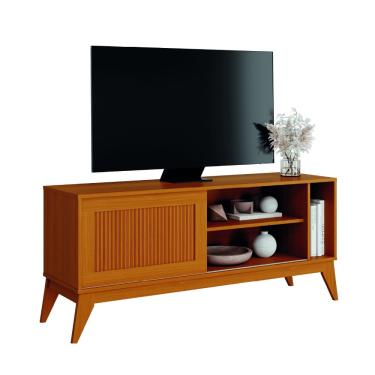 Imagem de Rack Bancada para TV até 55 Polegadas 1,36m Ripado Impressão 3D 1 Porta Cedro Aruba edn