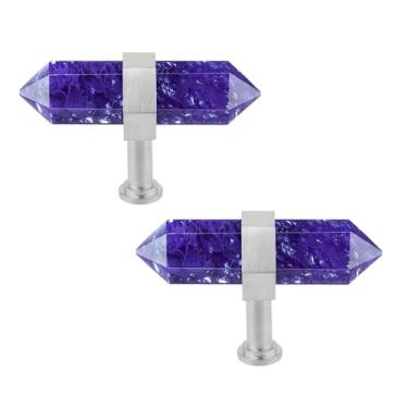 Imagem de Rockcloud Pacote com 2 puxadores de gaveta de pedra de ponto de cristal com parafusos puxador de armário prateado puxador de armário decoração de casa, cristal de fundição azul