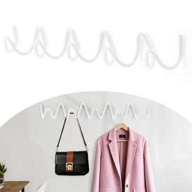 Imagem de Bumtosc Suporte de parede para cabideiro, ganchos de parede onda criativa capacidade de 20 kg, fácil instalação, ganchos multiuso para casaco, chapéu, bolsa, guarda-chuva (enquanto, 49 cm x 7,5 cm