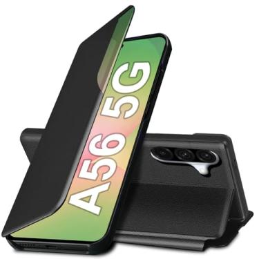 Imagem de Capa flip para Galaxy A56 para Samsung Galaxy A56 5G, capa de couro slim fit transparente para celular Samsung A56 com suporte, resistente, resistente à prova de choque (6,7 polegadas, 2025) (preto)