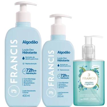 Imagem de Kit Hidratante Francis Algodão Azul + Sabonete Líquido Orquídea e Quartzo