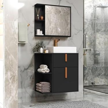 Imagem de Conjunto de Banheiro Argos Balcão Cuba e Espelho cor Preto/Nature - MJM Casa dos Móveis