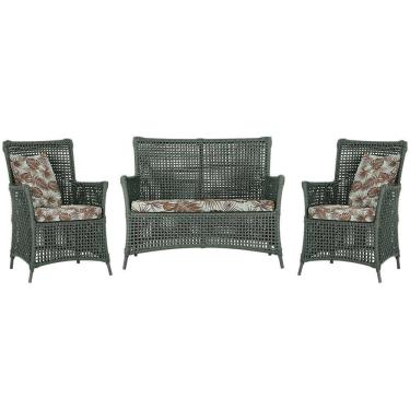 Imagem de Jogo Sofá e 2 Poltronas de Área Igapó Alumínio Pintura Preta Corda Náutica Estofado 6 Trama
