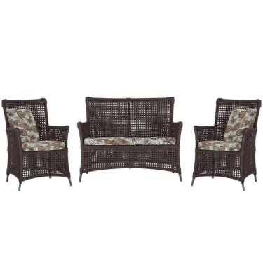 Imagem de Jogo Sofá e 2 Poltronas de Área Igapó Alumínio Pintura Preta Corda Náutica Estofado 6 Trama