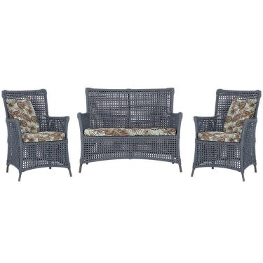 Imagem de Jogo Sofá e 2 Poltronas de Área Igapó Alumínio Pintura Preta Corda Náutica Estofado 6 Trama