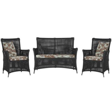 Imagem de Jogo Sofá e 2 Poltronas de Área Igapó Alumínio Pintura Preta Corda Náutica Estofado 6 Trama
