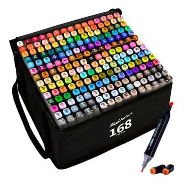 Imagem de Caneta Marcadora De Ponta Dupla Canetinha Marcador para Colorir Desenho Professional, Pontas Duplas, Codificados por Cores, Segurança Garantida Aquarela Material Escolar e Escritório (168)