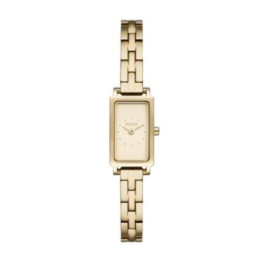 Imagem de Skagen Relógio feminino Hagen Micro de aço inoxidável dourado com duas mãos, Dourado