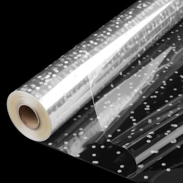 Imagem de Rolo de celofane transparente de 45 m (86 cm x 45 m) - Rolo de celofane espesso de 3 mm com ponto branco, papel de embrulho transparente grande para cestas de presente, suprimentos de embrulho de