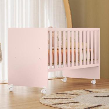 Imagem de Berço Doce Sonho Reto com Rodízios Rosa Acetinado - Qmovi