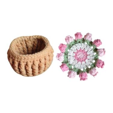 Imagem de rockible Kit de crochê para iniciantes Coaster maconha kit de crochê de crochê decorativo coaster de flores de crochê artesanal para a namorada em casa, Rosa