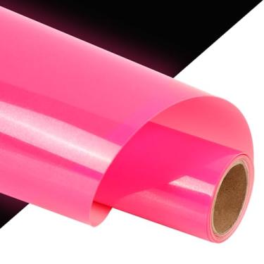 Imagem de guangyintong Rolos De Vinil Com Transferência Térmica Que Brilham No Escuro, Rosa Luminoso 30 Cm X 1,5 M Para Camisetas, Elástico Htv Pu Todas As Máquinas Corte, Fácil Cortar E Remover Fantasias/Des
