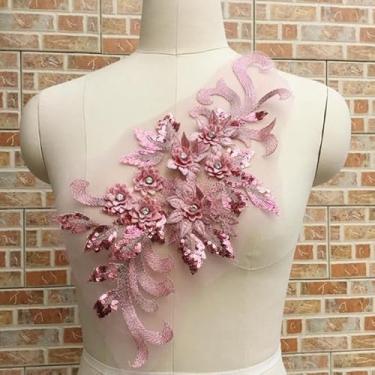 Imagem de Flores 3d Strass Lantejoulas Tecidos De Renda Apliques De Bordado Costura Em Remendos Para Casamento/Vestido De Noite Remendos De Roupas, La 006 Dou Sha, 1pcs