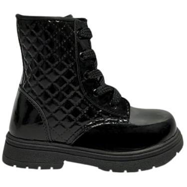 Imagem de Bota Coturno Infantil Shoes Kids Feminino Preto Verniz Natal Presente Escolar Material Resistente Solado Antiderrapante - Linha Premium (Bota Coturno Cano Curto Feminina Juvenil Tratorada Botina Preta Verniz, BR, Bebê, Numérico, 21)