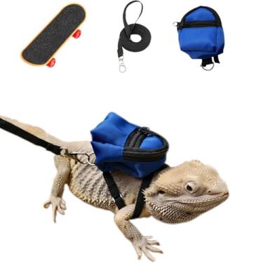 Imagem de Acessórios Bearded Dragons Conjunto de trela de mochila de lagarto de brinquedo alça ajustável e mini skate adequado para lagarto dragões barbudos papagaios hamster pequenas tartarugas répteis animais