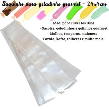 Imagem de Saquinhos 4x24cm para gelinho, geladinho, farofa transparente saco pe 