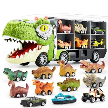 Imagem de JOYIN Brinquedos De Dinossauro 13 Em 1 Para Crianças De 3 A 5 Anos, Caminhão De Dinossauro Com 12 Carros Retráteis, Conjunto De Carros De Dinossauro, Brinquedos De Presentes De Aniversário Para Menino