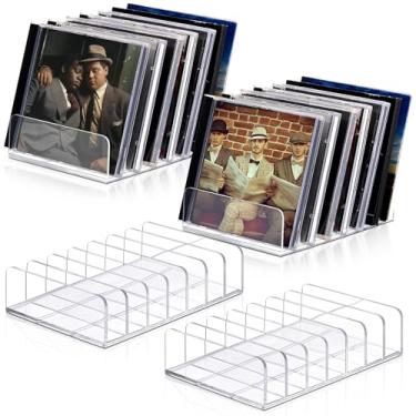 Imagem de Threehoney Pacote com 4 suportes de CD de acrílico transparente, caixa de armazenamento de DVD/CD, organizadores de expositores para até 14 caixas de DVD padrão para armazenamento e organização de