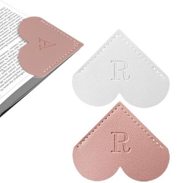 Imagem de Marcador de livro de coração de couro personalizado com inicial, 26 letras, marcador de página de canto personalizado para mulheres leitoras, amantes de livros, professores, estudantes, acessórios de