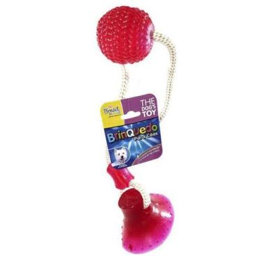 Imagem de Brinquedo Mordedor para Cachorro Bola Com Ventosa e corda Funciona Com