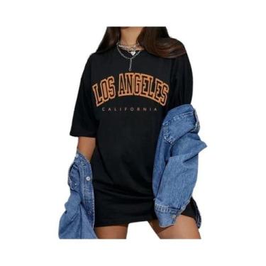 Imagem de Camiseta Oversized Feminina Los Angeles - Manga Curta Respirável - Est