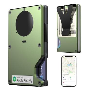 Imagem de HPSH Carteira Air Wallet, rastreador integrado, carteira inteligente com clipe para dinheiro, compatível com FindMy Network (apenas iOS), porta-cartão antifurto, *Presente para homens, Verde militar