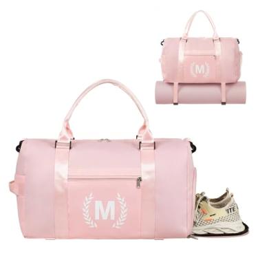 Imagem de Bolsa de ginástica para mulheres, bolsa esportiva personalizada com compartimento para sapatos, bolsa esportiva para ioga e dança com bolso molhado e alça de tapete., rosa, M