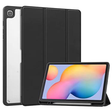 Imagem de KuRoKo Capa para Galaxy Tab S6 Lite 10.4 2022/2020/2024 com suporte para caneta, ultrafina, leve, à prova de choque, com capa traseira transparente transparente para Galaxy Tab S6 Lite 10.4-preta