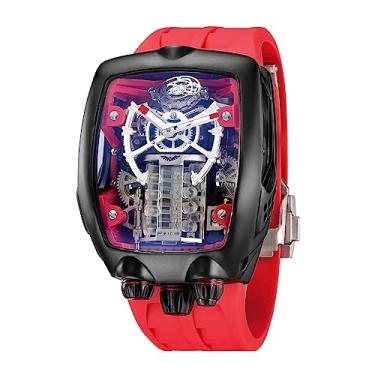 Imagem de FEICE Relógios masculinos relógio esqueleto automático à prova d'água cristal de safira movimento japonês supercarro relógio de pulso anti choque negócios turbilhão FM666, vermelho, Moderno