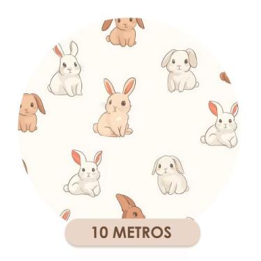 Imagem de Papel de Parede Adesivo Branco Coelhinhos para Quarto Infantil - Deliq
