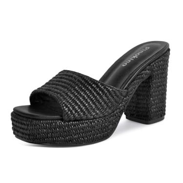 Imagem de pinokino Sandálias de plataforma femininas de alpargata, sandálias de praia de verão, confortáveis, fofas, de palha, crochê, sapatos casuais, ajustáveis, fivela dupla, ráfia natural, Raffia preta, 39