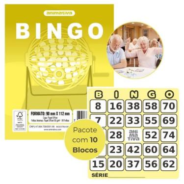 Imagem de Bloco Cartela para Bingo 96 folhas Cor Amarelo Pacote com 10 Blocos - 