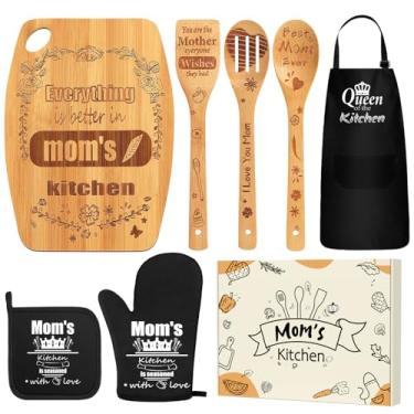 Imagem de Futricy Presentes de Dia das Mães para a Mãe, Presentes de Cozinha para Mãe e Avó da Filha, Presente de Aniversário de Natal para Aquecimento de Casa com Tábua de Corte, Colheres, Avental, Luva de