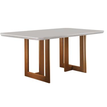 Imagem de Mesa De Jantar 180x90cm Tampo Madeira/vidro Vitoria Mobilare Imbuia Natural/laca Off White
