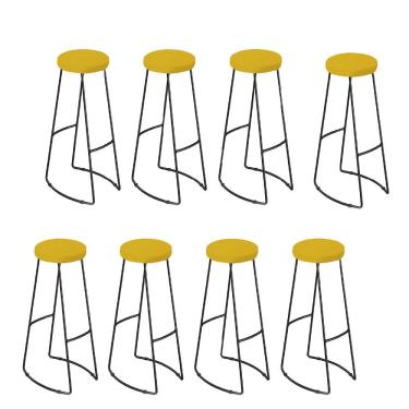 Imagem de Kit 08 Banqueta Alta Lena Industrial Ferro E Madeira Maçiça Capa Corino Amarelo
