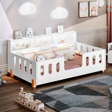 Imagem de Cama Infantil Design Montessoriana Led Nina Com Nicho Branca Branco
