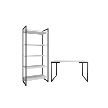 Imagem de Conjunto Mesa Minimalista E Estante ártemis Branco Preto