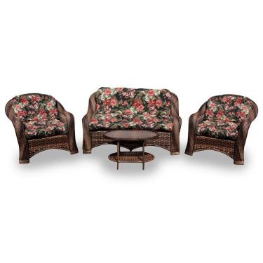 Imagem de Conjunto De Sofá Fibra Sintética Melo - 1 Sofá 2 L + 2 Poltronas + 1 Mesa Centro - Tecido Maui Preto