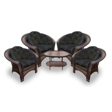 Imagem de Conjunto De Poltronas Fibra Sintética 19 - 4 Poltronas + 1 Mesa Centro - Tecido Duna Preto