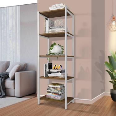 Imagem de Aparador Para Sala Em Aço 5 Prateleiras 50 Cm Imbuia Branco Zed Steel Mobile