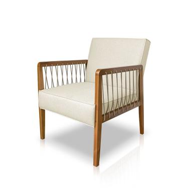 Imagem de Poltrona Decorativa Haia Linho Com Base Madeira Maciça SSX Multicoisas Perola