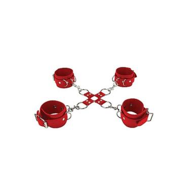 Imagem de Algema E Tornozeleira De Couro Vermelha Leather Hand And Legcuffs Red. Vermelho